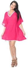 Load image into Gallery viewer, Cover Up Lace Neck Caftan Cap Sleeves Elastic Back Tunic Top Women Dress Pink