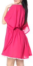 Load image into Gallery viewer, Cover Up Lace Neck Caftan Cap Sleeves Elastic Back Tunic Top Women Dress Pink