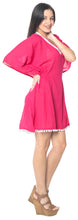 Load image into Gallery viewer, Cover Up Lace Neck Caftan Cap Sleeves Elastic Back Tunic Top Women Dress Pink