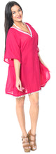 Load image into Gallery viewer, Cover Up Lace Neck Caftan Cap Sleeves Elastic Back Tunic Top Women Dress Pink