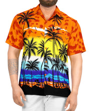 Load image into Gallery viewer, LA LEELA Men&#39;s Casual Beach hawaiian Shirt Aloha Tropical Beach  front Pocket Short sleeves Orange