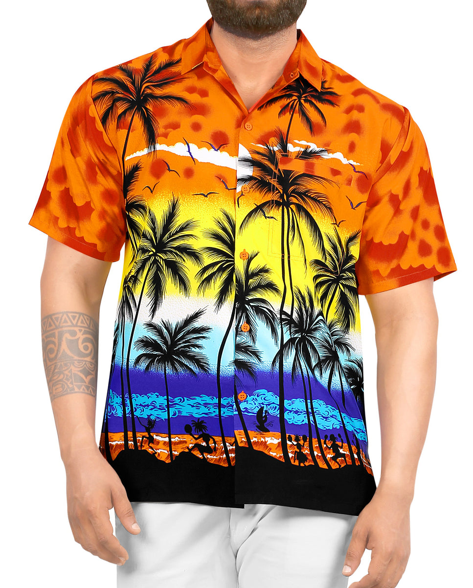 LA LEELA Men's Casual Beach hawaiian Shirt Aloha Tropical Beach front ...