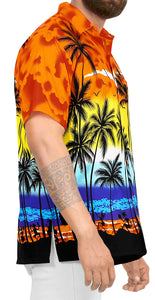 LA LEELA Men's Casual Beach hawaiian Shirt Aloha Tropical Beach  front Pocket Short sleeves Orange