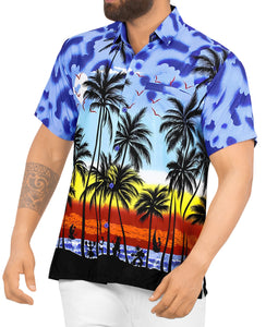 LA LEELA Regular Size Beach hawaiian Shirt for Aloha Tropical Beach front Short Sleeve for Mens Blue
