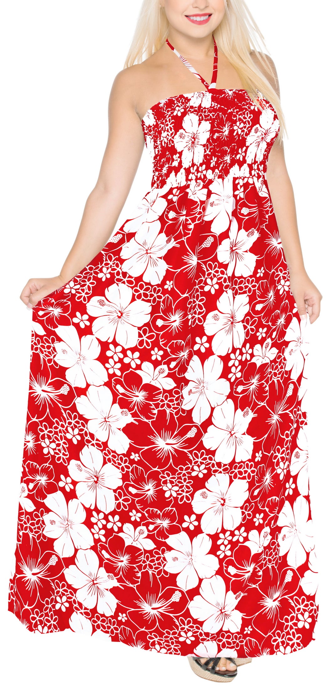 LA-LEELA-Women's-swimsuit-long-halter-neck-swimwear-maxi-dress-cover-up-beachwear-evening-OSFM 0-14 [XS- L]-Blood Red_J591