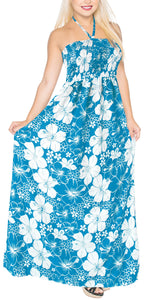 LA LEELA Long Maxi Flower Print Tube Halter Neck Maxi Dress For Women Beach Cocktail Party Casual Chic Boho Female Sundress