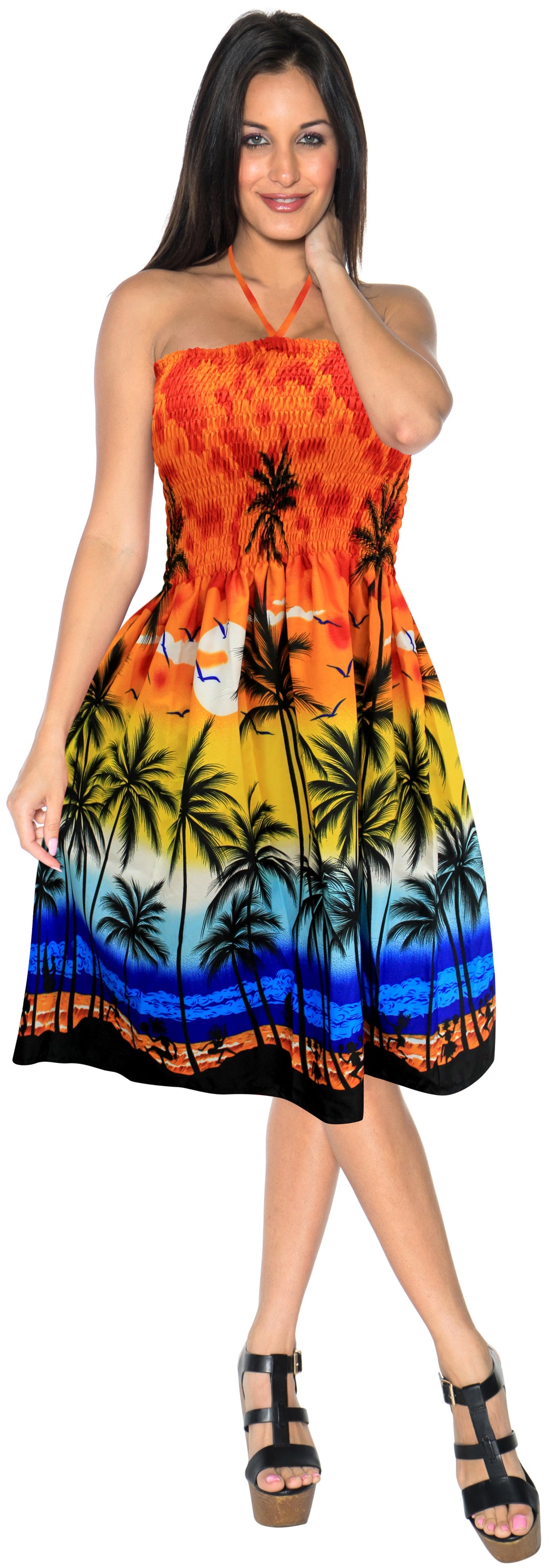 LA-LEELA-Women's-Relaxed-Tube-Dress-halter-top-evening-party-swimsuit-tube-dress-printed-maxi-skirt-beach-backless-sundress-OSFM 0-14 [XS- L]-Pumpkin Orange_I330