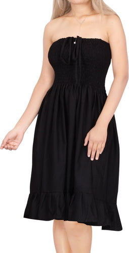 LA LEELA Solid Color Halter Neck Tube Dress With Bottom Frills For Women Female Dress Swimwear Swimsuit Coverup