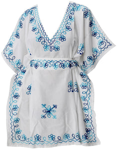 LA LEELA Women V Neck Cover Up Kimono Sleeve Tank Tunic Dress for Summer US 10-14 White_T326