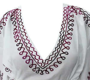 LA LEELA Women V Neck Maternity Dress Butterfly Short Sleeves Tunic Dresses US 10-14 White_T325
