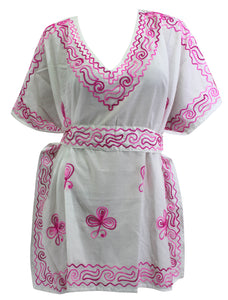 LA LEELA Women's Deep V Neck Loose Shift Summer Tunic Dress Short Sleeves US 10-14 White_T321
