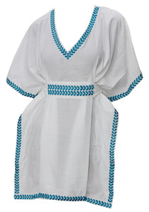 LA LEELA Womens Short Sleeve Summer Dresses V Neck Swing Tunic Dress US 10-14 White_T315