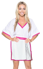 Load image into Gallery viewer, LA LEELA Women Tshirt Dresses V Neck Kimono Sleeve Beach Tank Dress for Summer US 10-14 White_T306