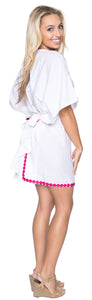 LA LEELA Women Tshirt Dresses V Neck Kimono Sleeve Beach Tank Dress for Summer US 10-14 White_T306