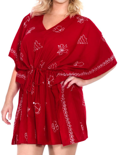 la-leela-bikini-swim-beach-wear-swimsuit-cover-ups-women-caftan-dress-solid-OSFM 16-32W [XL- 5X]-Blood Red_S162