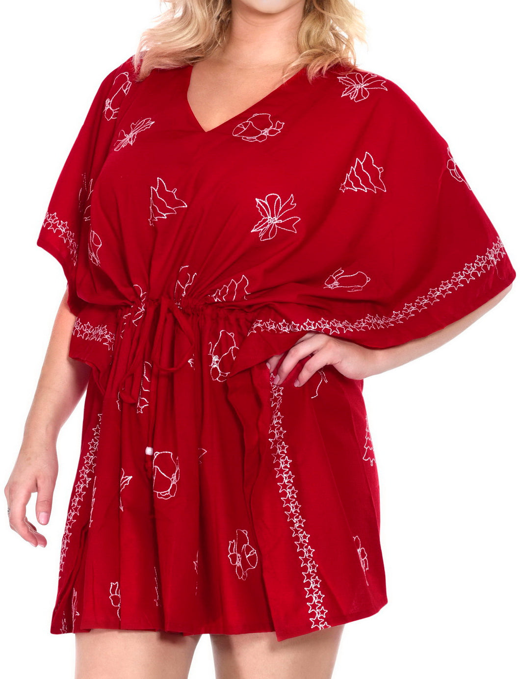 la-leela-bikini-swim-beach-wear-swimsuit-cover-ups-women-caftan-dress-solid-OSFM 16-32W [XL- 5X]-Blood Red_S162