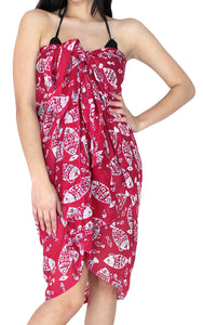 LA LEELA Women's Boho Sarong Bikini Cover Ups Beach Wrap Towel One Size Red_L720