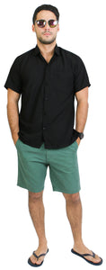 LA LEELA Men Regular Size Beach hawaiian Shirt Aloha Tropical Beach  front Pocket Short sleeve Black