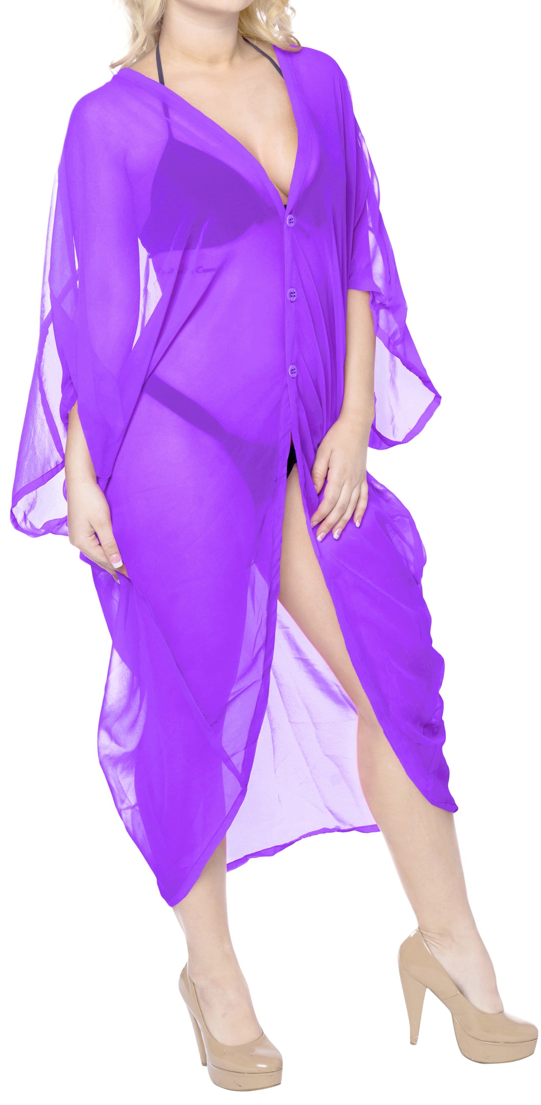 la-leela-women-kimono-blouse-beach-swimsuit-cover-up-solid-OSFM 16-28W [XL- 4X]-Violet_X685