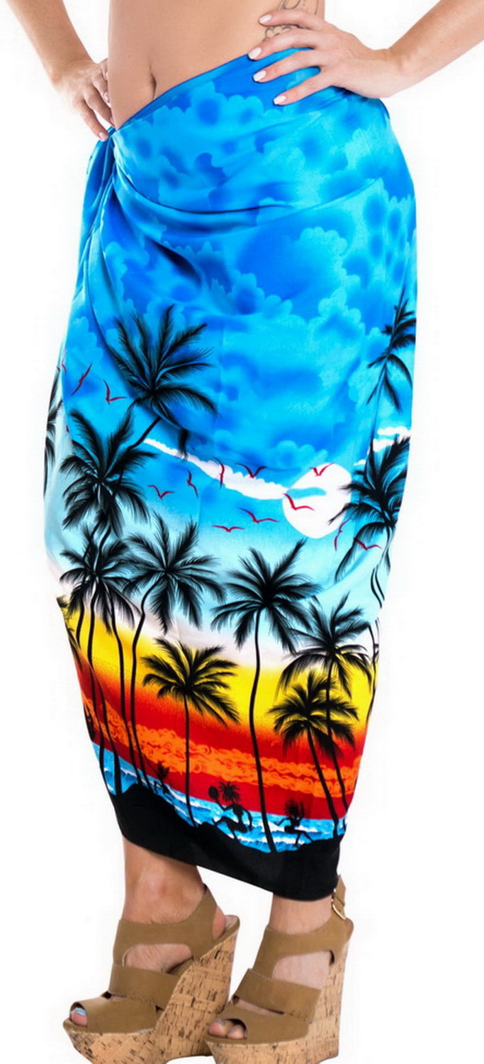 LA LEELA Women's Beach Sarong Cover Up Swimwear Wrap Pareo One Size Blue_G367