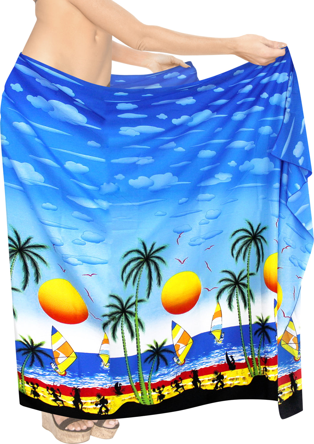 LA LEELA Women's Swimsuit Cover Up Sarong Pareo Beach Wrap One Size Blue_G364