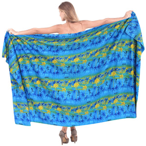 LA LEELA Women Sarong Swimwear Cover-Up Wrap Skirt Plus Size One Size Blue_C773