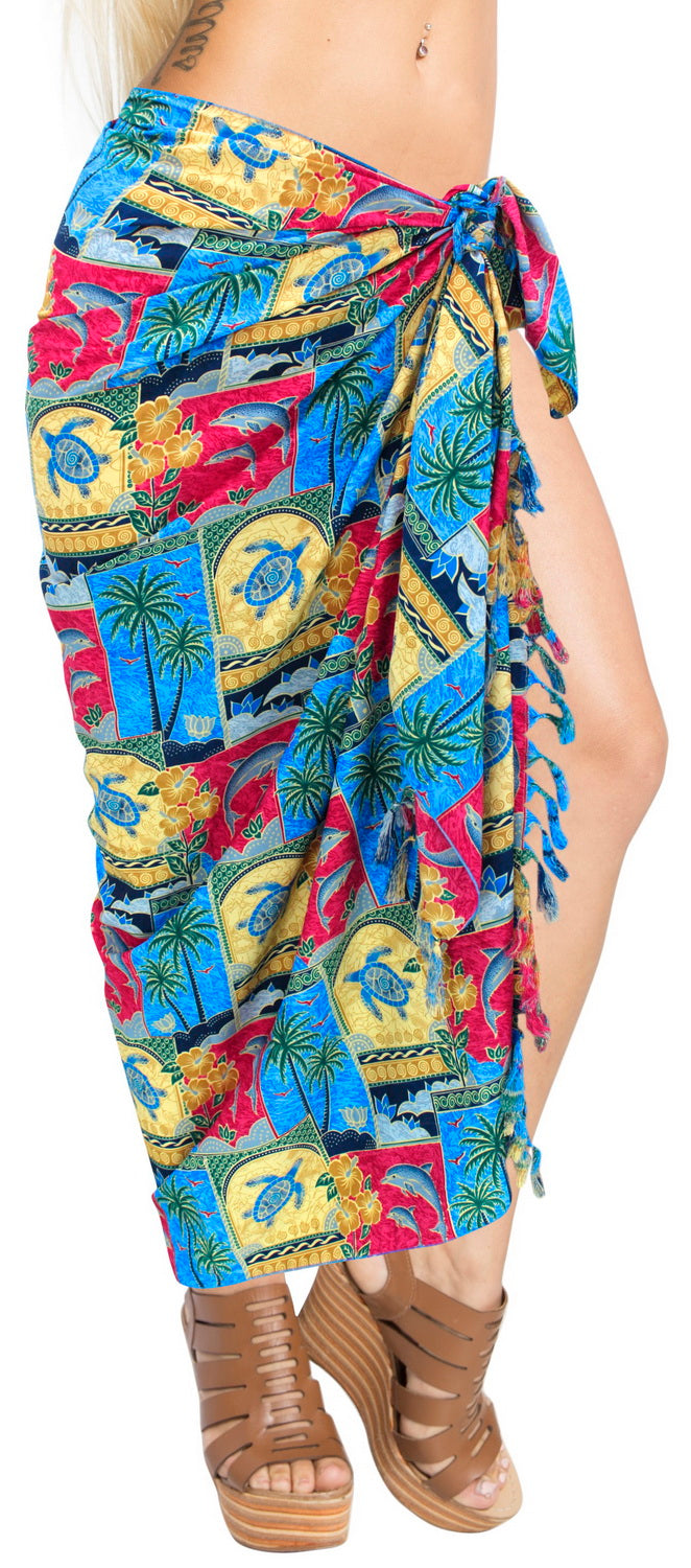 LA LEELA Women's Turtle Hawaiian Print Long Pareo Sarong Beachwear Wrap Swimsuit Bikini Cover up