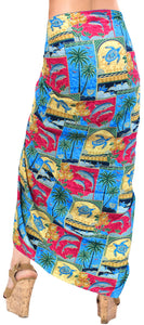 LA LEELA Women's Turtle Hawaiian Print Long Pareo Sarong Beachwear Wrap Swimsuit Bikini Cover up