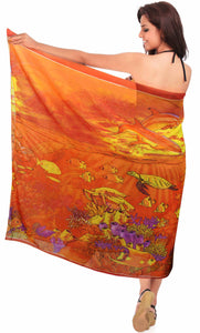 LA LEELA Womens Swim Cover Up Beach Wrap Skirt Hawaiian Sarong 72"x42" Orange_S840