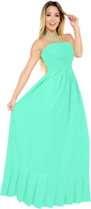LA LEELA Long Maxi Solid Color Halter Neck Tube Dress For Women Everyday Casual And Chic Housewear Outfit Summer Beach Vacation Sundress