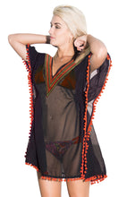 Load image into Gallery viewer, La Leela Sequin EMROIDERED Bikini Blouse Sheer Chiffon V Neck Cover up Orange