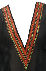 La Leela Sequin EMROIDERED Bikini Blouse Sheer Chiffon V Neck Cover up Orange