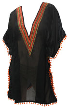 Load image into Gallery viewer, La Leela Sequin EMROIDERED Bikini Blouse Sheer Chiffon V Neck Cover up Orange