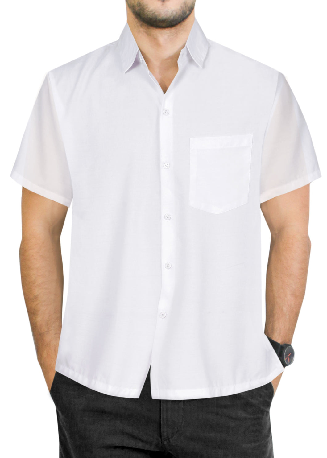 LA LEELA Men's Beach Hawaiian casual Aloha Button Down Short Sleeve shirt White_W882