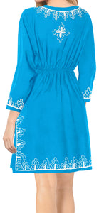La Leela Embroidered RAYON SWIMSUIT Beach Cover up Tunic Bikini Dress Blue