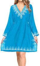 Load image into Gallery viewer, La Leela Embroidered RAYON SWIMSUIT Beach Cover up Tunic Bikini Dress Blue