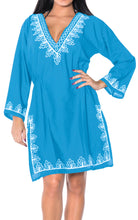 Load image into Gallery viewer, La Leela Embroidered RAYON SWIMSUIT Beach Cover up Tunic Bikini Dress Blue