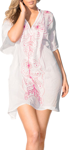 la-leela-bikini-swim-beach-wear-swimsuit-cover-ups-women-caftan-dress-solid-OSFM 8-14 [M- L]-Ghost White_N584