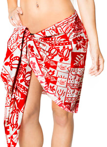 la-leela-likre-swimwear-casual-pareo-women-sarong-printed-72x21-Red-White