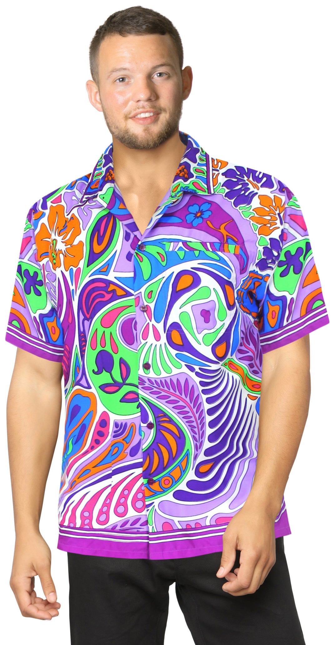 LA LEELA Shirt Casual Button Down Short Sleeve Beach Shirt Men Aloha Pocket 66