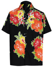 Load image into Gallery viewer, la-leela-mens-casual-beach-hawaiian-shirt-aloha-tropical-beach-front-pocket-short-sleeve-black