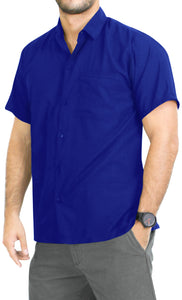 LA LEELA Men's Beach Hawaiian casual Aloha Button Down Short Sleeve shirt Blue_W869