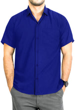 Load image into Gallery viewer, LA LEELA Men&#39;s Beach Hawaiian casual Aloha Button Down Short Sleeve shirt Blue_W869