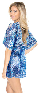 LA LEELA Women Casual V Neck Short Sleeve Poncho Summer Dress Printed US 10-14 Blue_K650