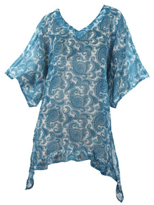 LA LEELA Women V Neck Casual Cover Ups Short Mini Swimwear Swimsuit Dress US 8-14 Blue_K647