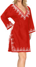 Load image into Gallery viewer, La Leela Embroidered RAYON SWIMSUIT Beach Cover up Tunic Bikini Dress Red