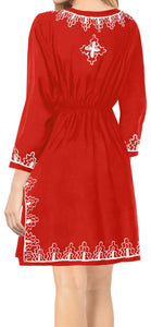 La Leela Embroidered RAYON SWIMSUIT Beach Cover up Tunic Bikini Dress Red