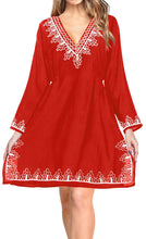 Load image into Gallery viewer, La Leela Embroidered RAYON SWIMSUIT Beach Cover up Tunic Bikini Dress Red