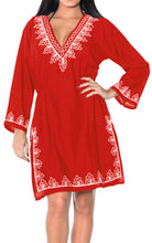 Load image into Gallery viewer, La Leela Embroidered RAYON SWIMSUIT Beach Cover up Tunic Bikini Dress Red