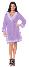 Load image into Gallery viewer, La Leela Embroidered RAYON SWIMSUIT Beach Cover up Tunic Bikini Dress Purple